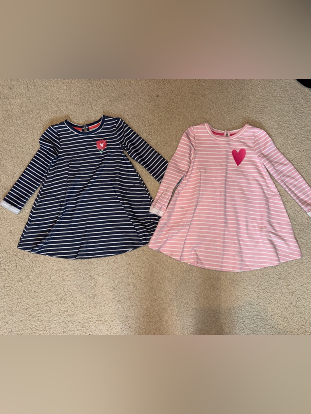 Girls Cat& Jack Striped Long Sleeve Swing Dress with Cute Patch - Navy & Pink 5T